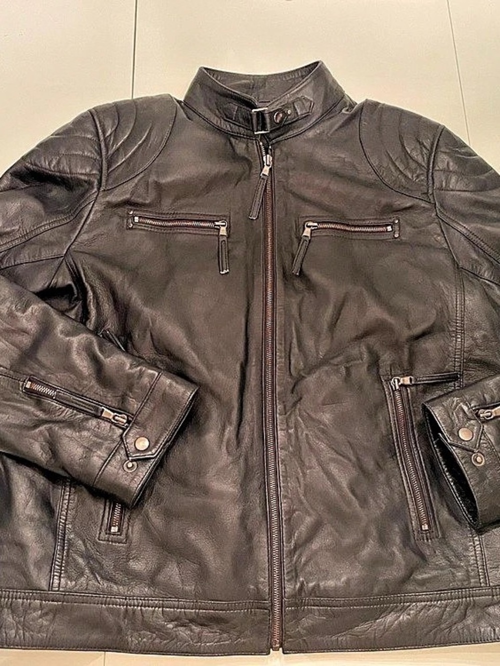 Brands block Black Leather Moto Jacket M/L